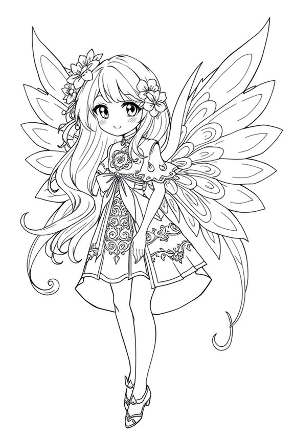 Fantasy Anime Girl with Wings Coloring Sheet