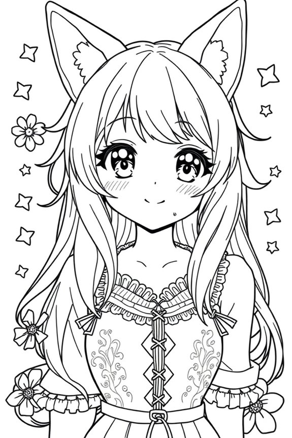 Anime Girl with Animal Ears Coloring Sheet