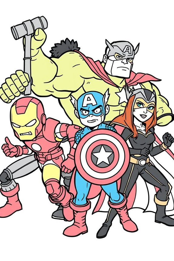 Cartoon Avengers Team Coloring Sheet
