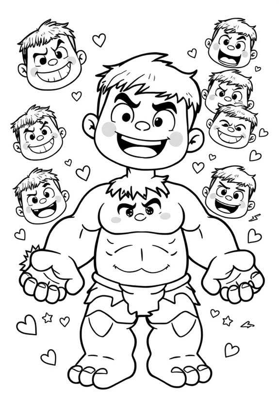 Cute Hulk Expressions Coloring Sheet