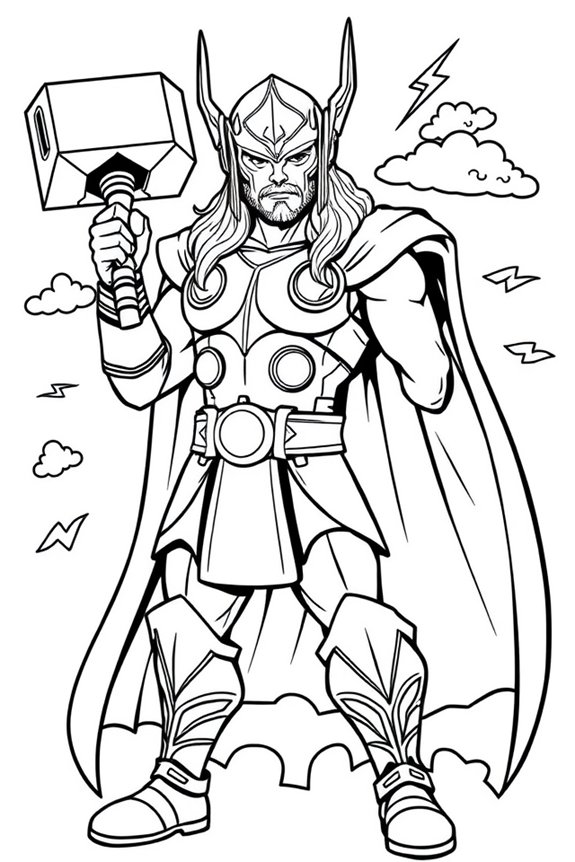 Easy Thor with Mjolnir Coloring Sheet
