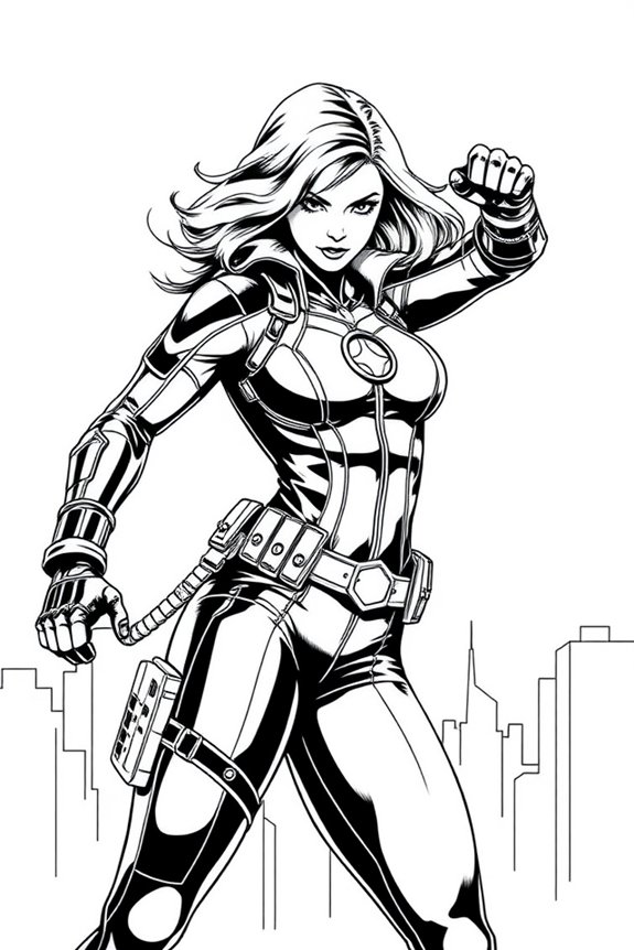 Line Art Black Widow Coloring Sheet