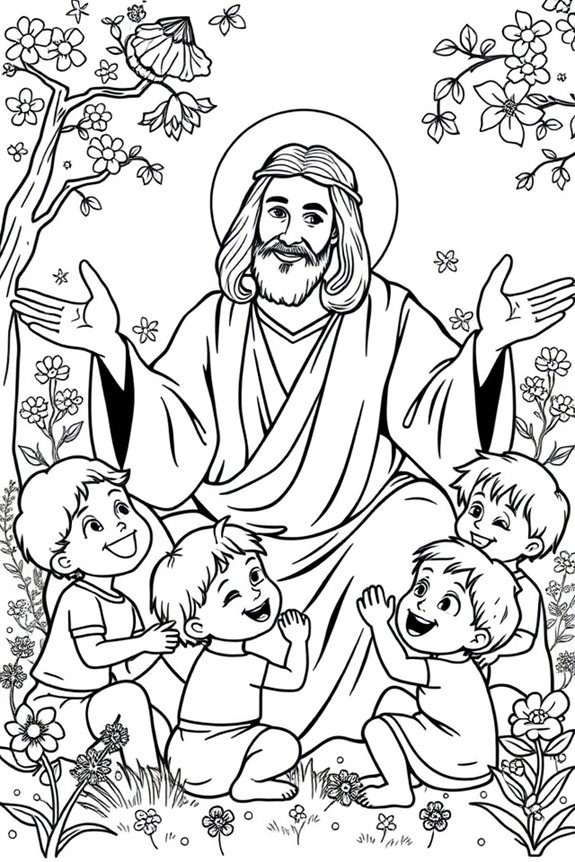 Jesus and the Children Coloring Sheet