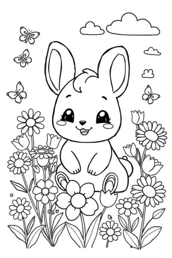 Cinnamoroll in a Flower Garden Coloring Sheet