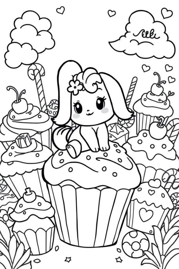 Cinnamoroll in a Cupcake Wonderland Coloring Sheet