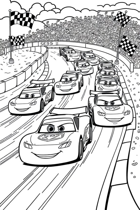 Cars Racing Scene Coloring Sheet
