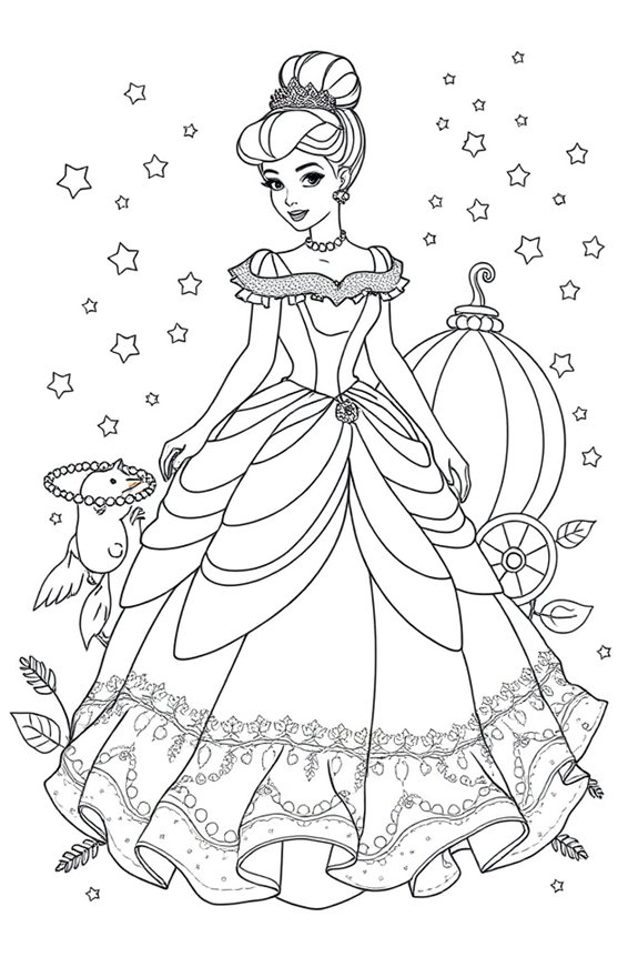 Elegant Cinderella Coloring Sheet