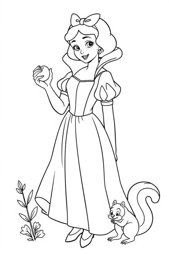 Snow White Line Art Coloring Sheet