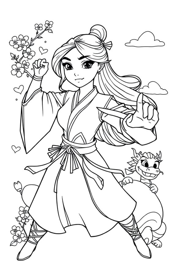 Whimsical Mulan Coloring Sheet