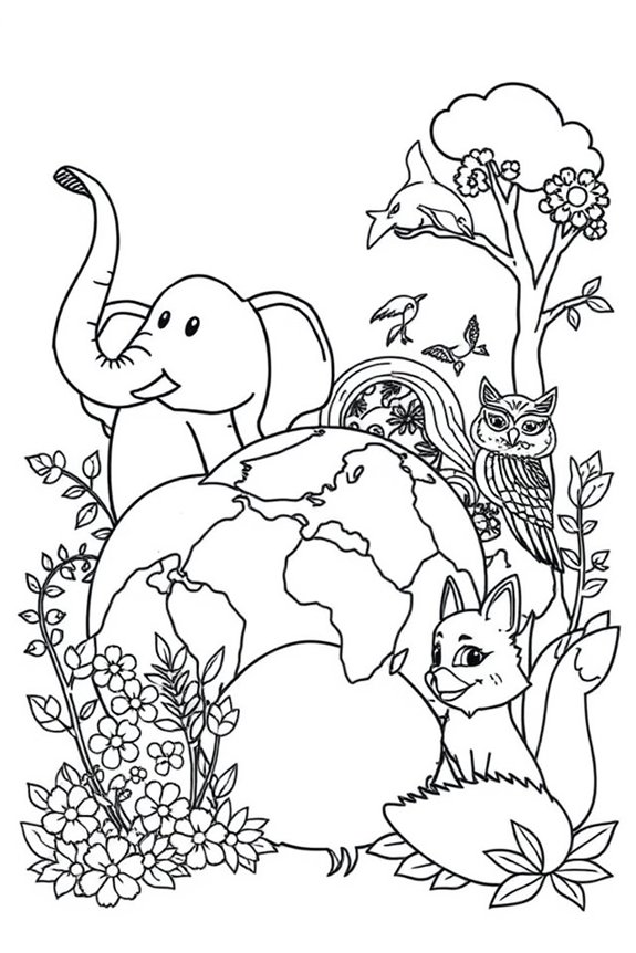 Earth Day Animals Line Art Coloring Sheet