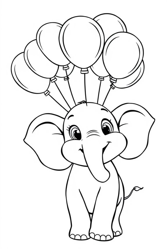 Playful Elephant with Balloons Coloring Sheet