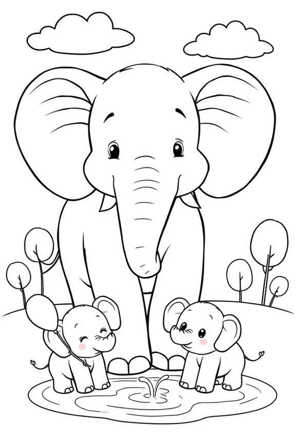 Cartoon Elephant Family Coloring Sheet