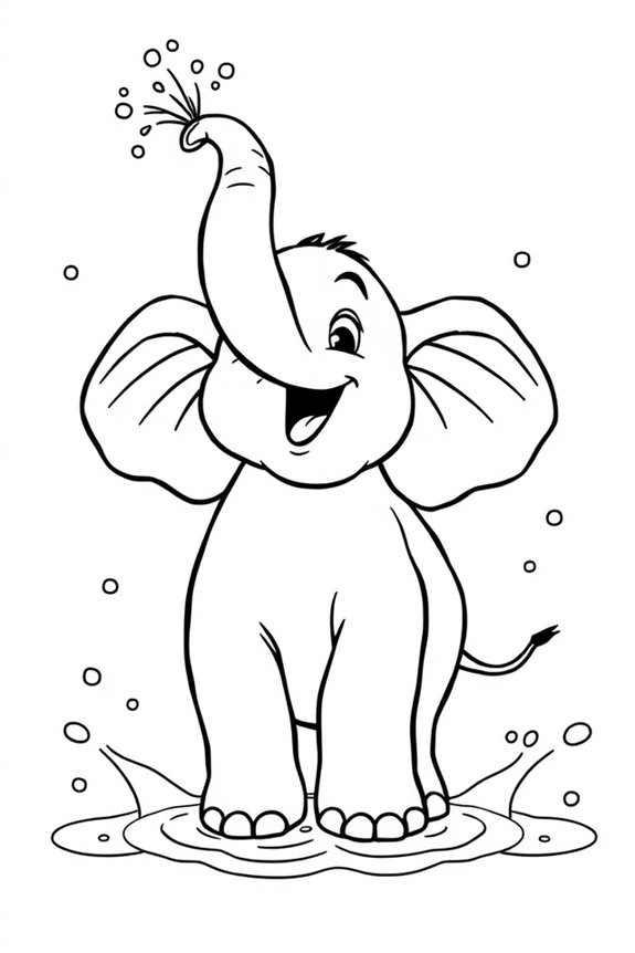 Happy Elephant Splashing Water Coloring Sheet