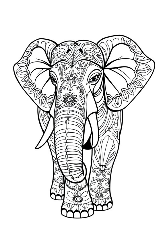 Decorative Art Deco Elephant Coloring Sheet