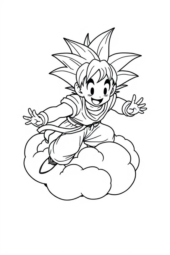 Goku Flying on Nimbus Coloring Sheet