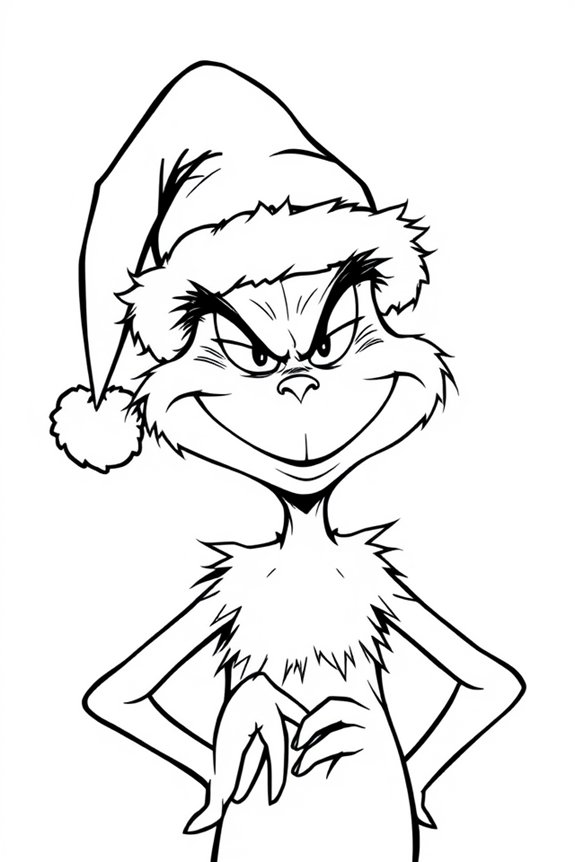 Grinch with Santa Hat Coloring Sheet