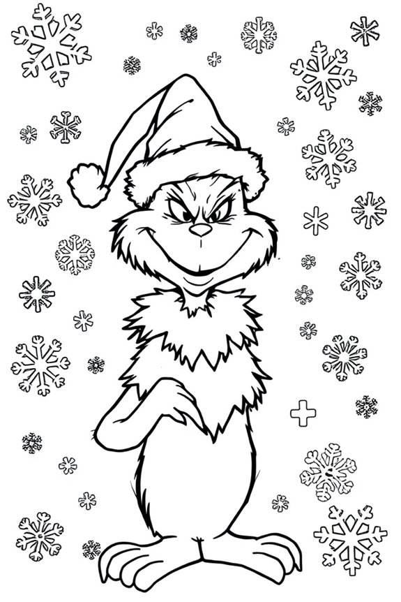 Grinch with Snowflakes Coloring Sheet