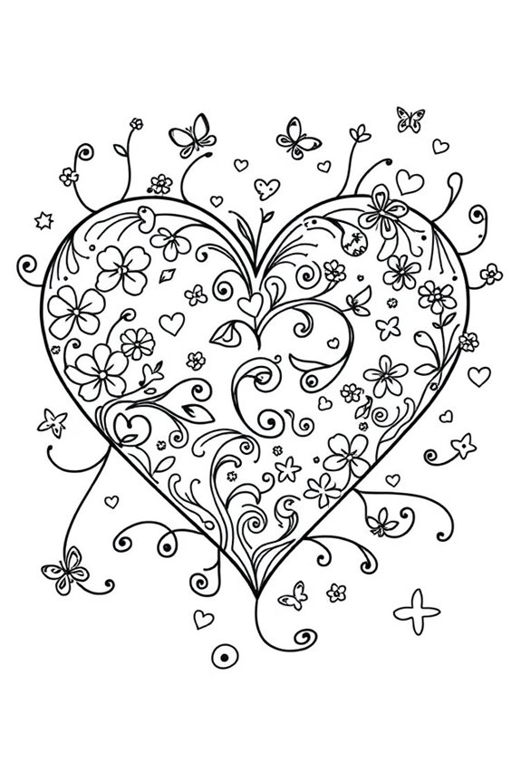 Whimsical Heart Coloring Sheet
