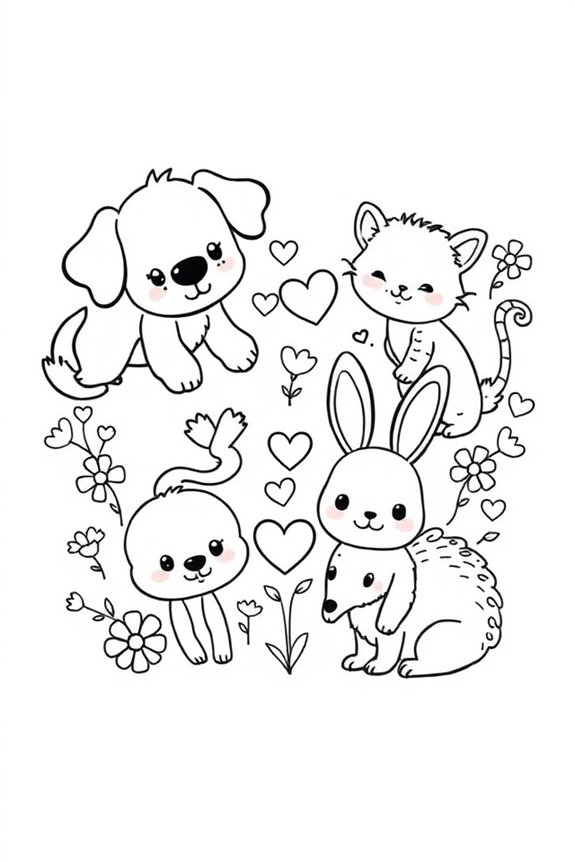 Cute Animal Heart Coloring Sheet