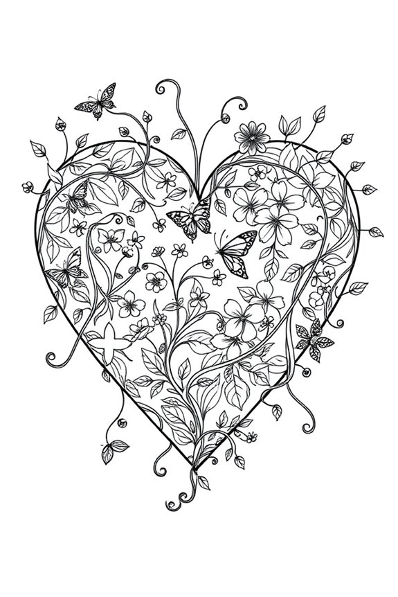 Nature-Inspired Heart Coloring Sheet