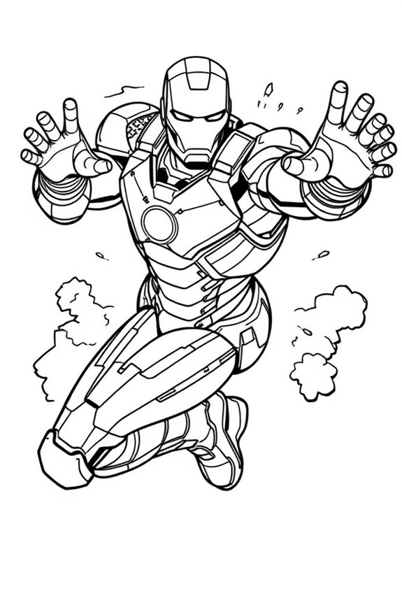 Iron Man Superhero Scene Coloring Sheet