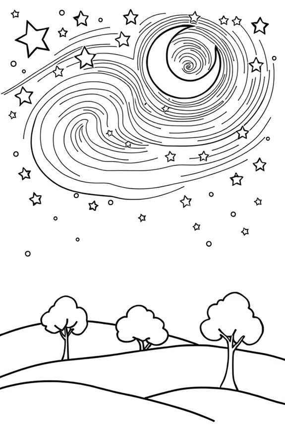 Simple Starry Night coloring sheet