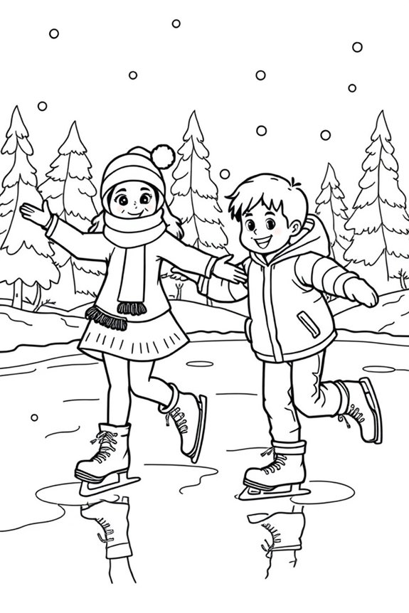 Ice Skating Friends coloring sheet