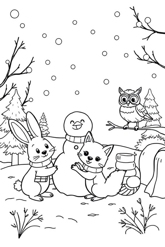 Animal Friends in Winter coloring sheet