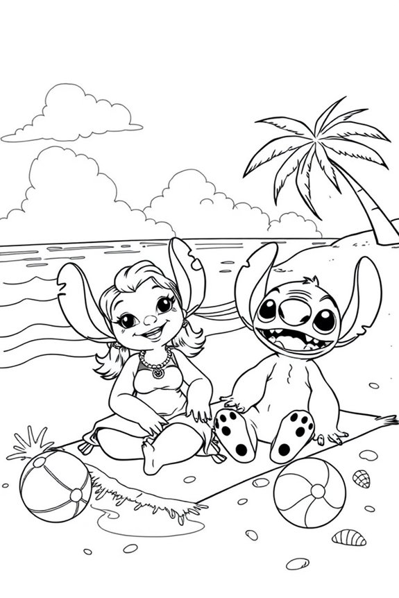 Lilo and Stitch Relaxing Beach Scene Coloring Sheet