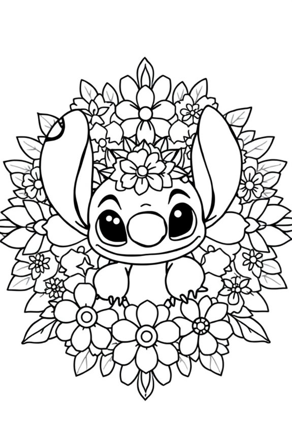 Lilo and Stitch Cute Floral Mandala Coloring Sheet