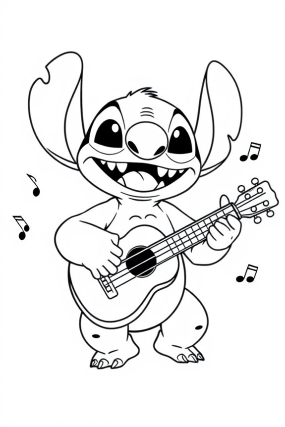Stitch Playing ukulele Coloring Sheet