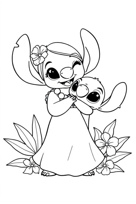 Lilo and Stitch Simple Line Art Coloring Sheet