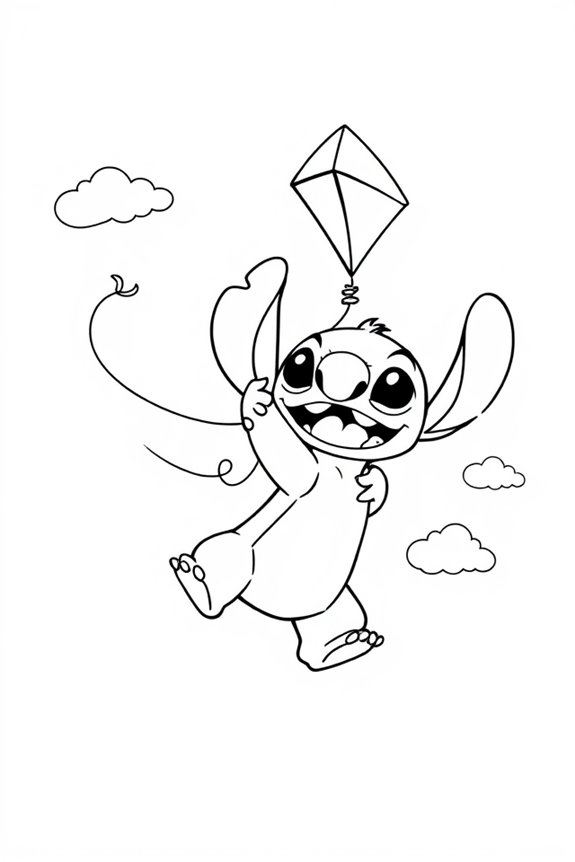 Stitch Flying a Kite Coloring Sheet