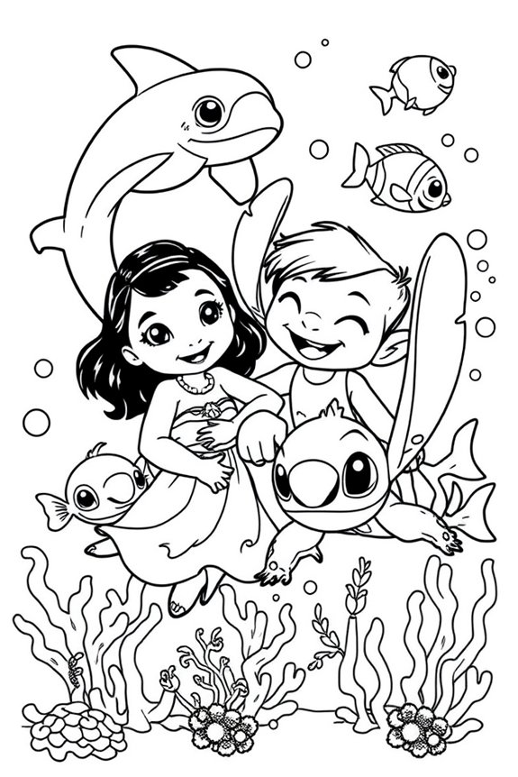Lilo and Stitch Sea Creatures Coloring Sheet