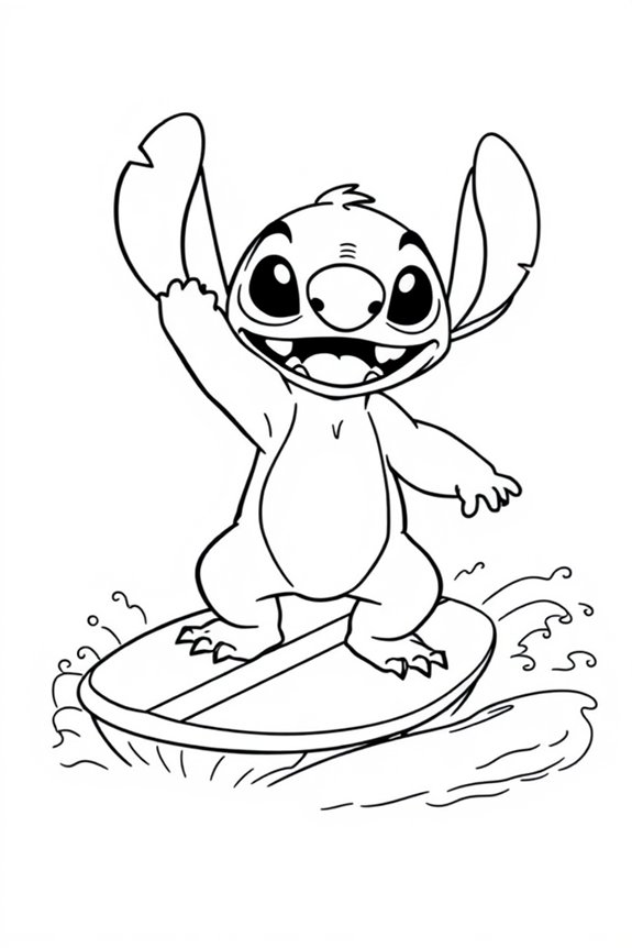 Stitch with Surfboard Coloring Sheet