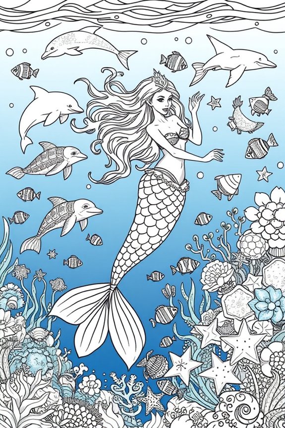 Mermaid Underwater Scene Coloring Sheet