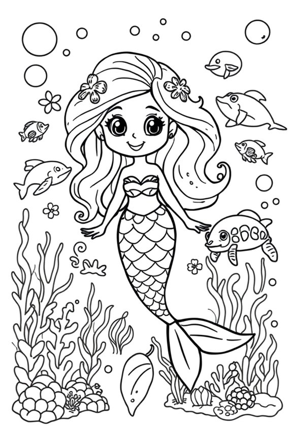 Cute Cartoon Mermaid Coloring Sheet