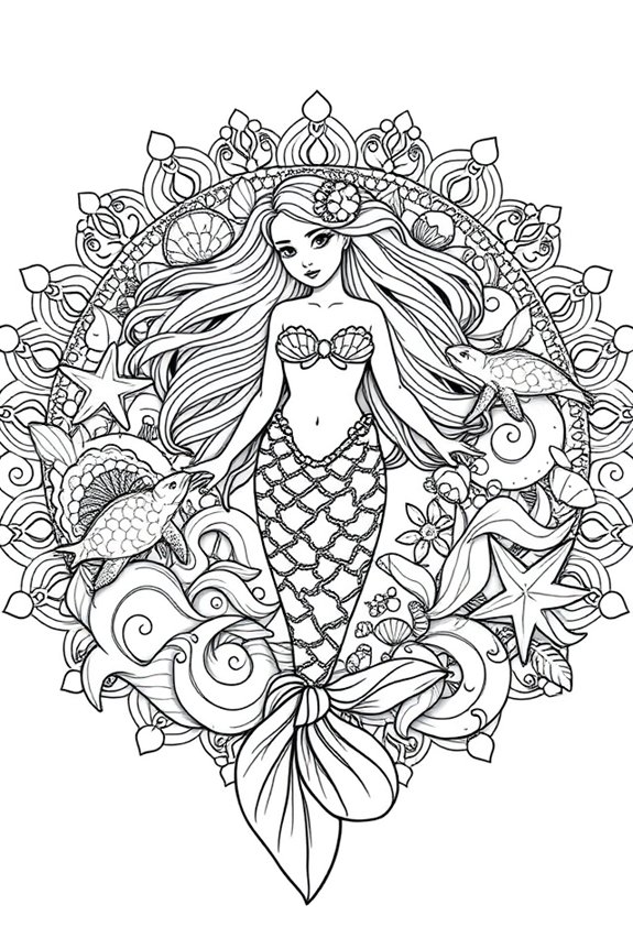 Mermaid and Ocean Mandala Coloring Sheet
