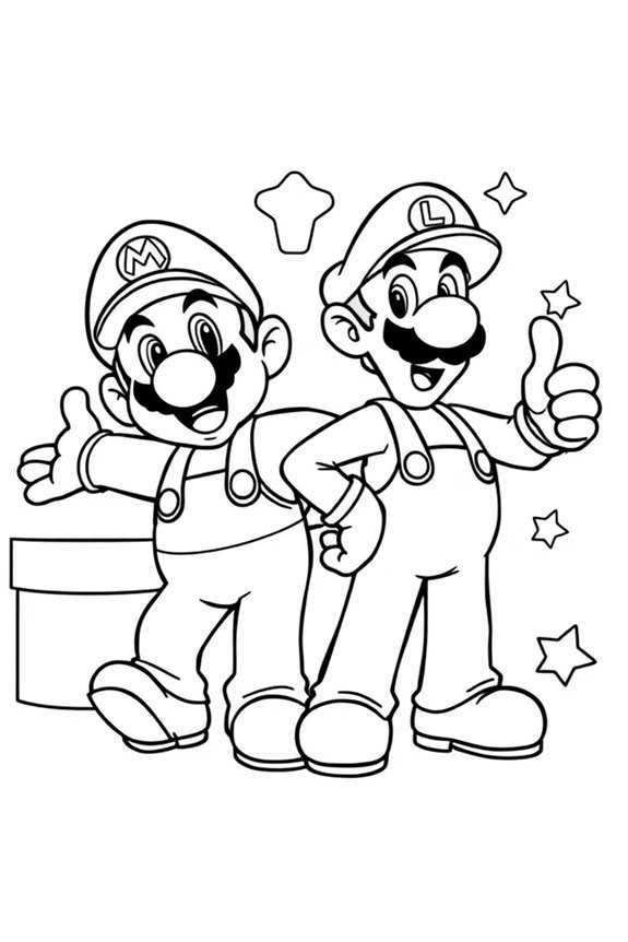 Luigi and Mario Coloring Sheet