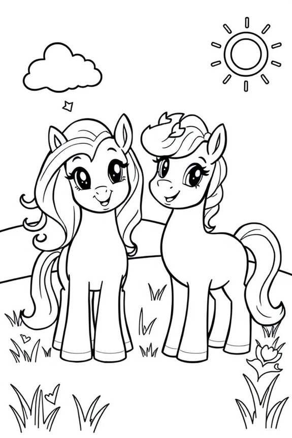 Pony Friends Simple Outline coloring sheet