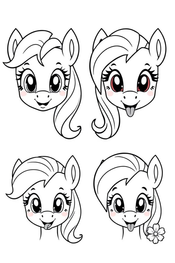 Cute Pony Faces coloring sheet