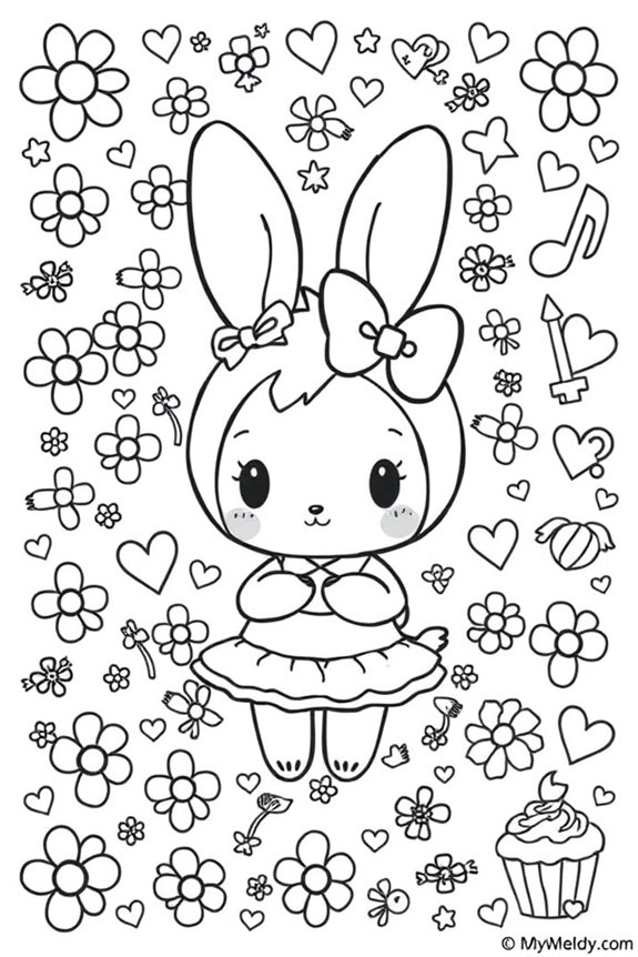 My Melody Fun Patterns Coloring Sheet