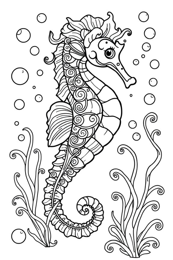 Whimsical Seahorse Coloring Sheet