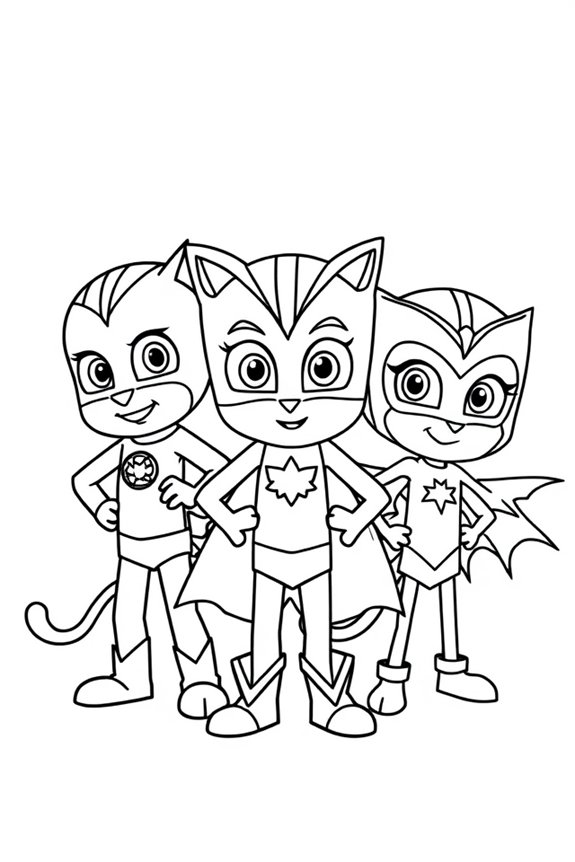 Simple PJ Masks Characters Coloring Sheet
