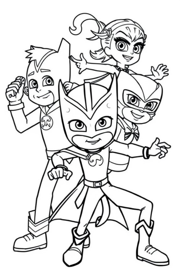 Line Art PJ Masks Villains Coloring Sheet
