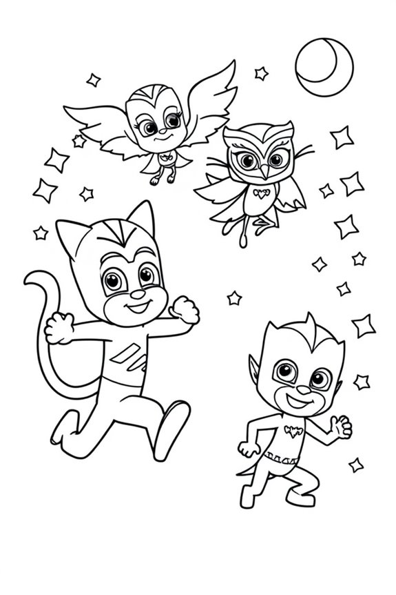 Whimsical PJ Masks Friends Coloring Sheet