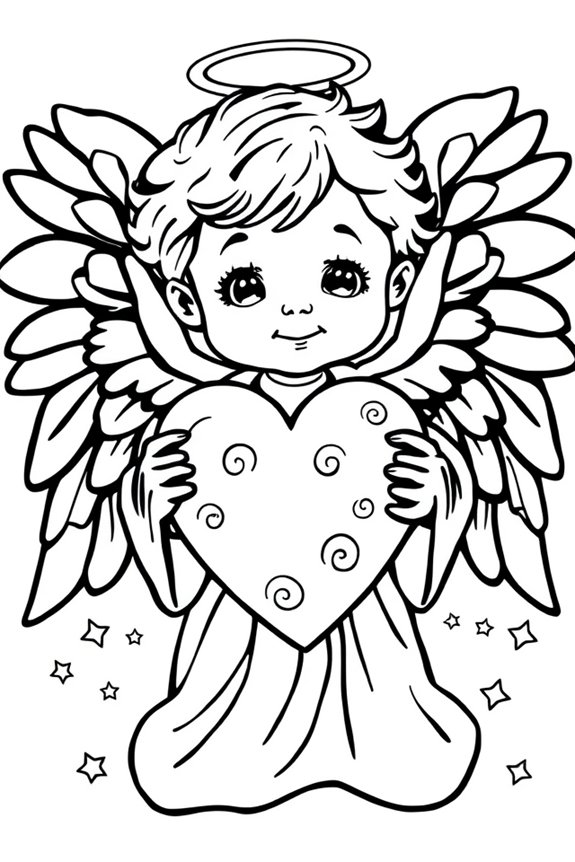 Angel with Heart Coloring Sheet