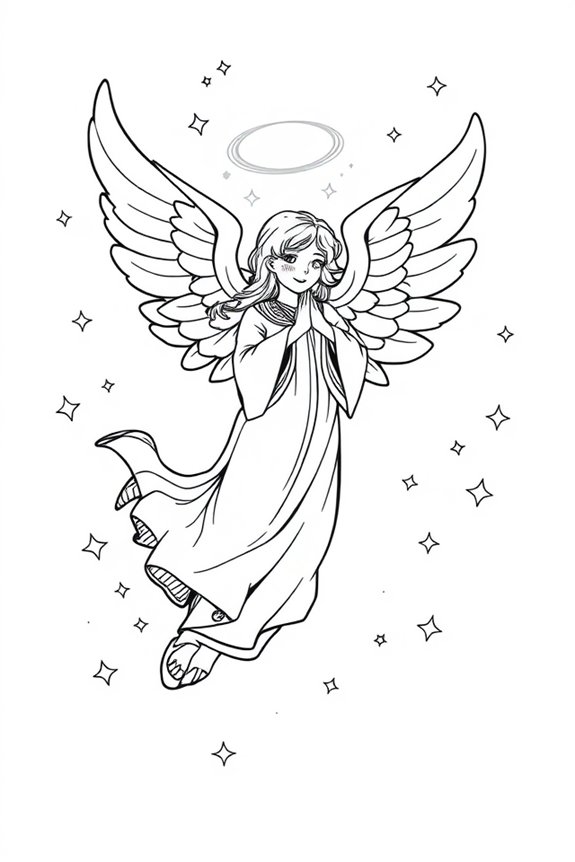 Angel with Stars Coloring Sheet