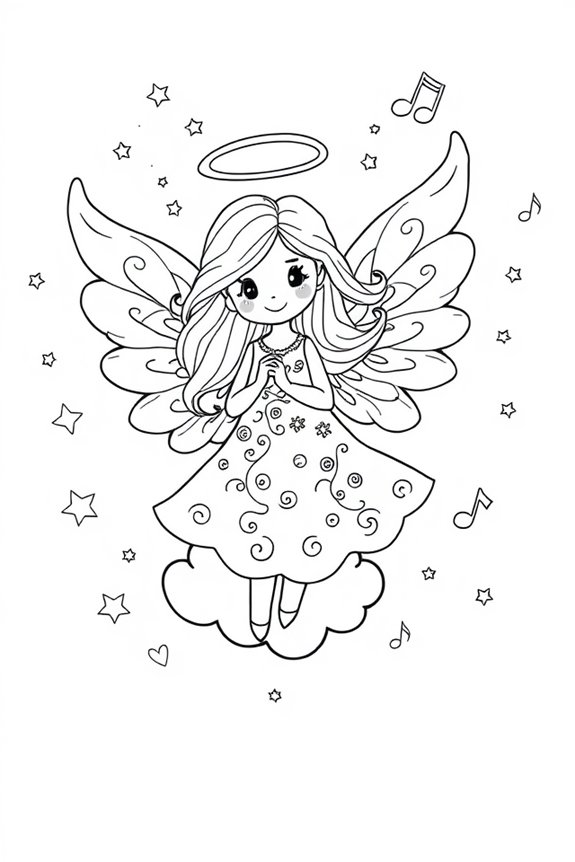 Whimsical Angel with Wings Coloring Sheet