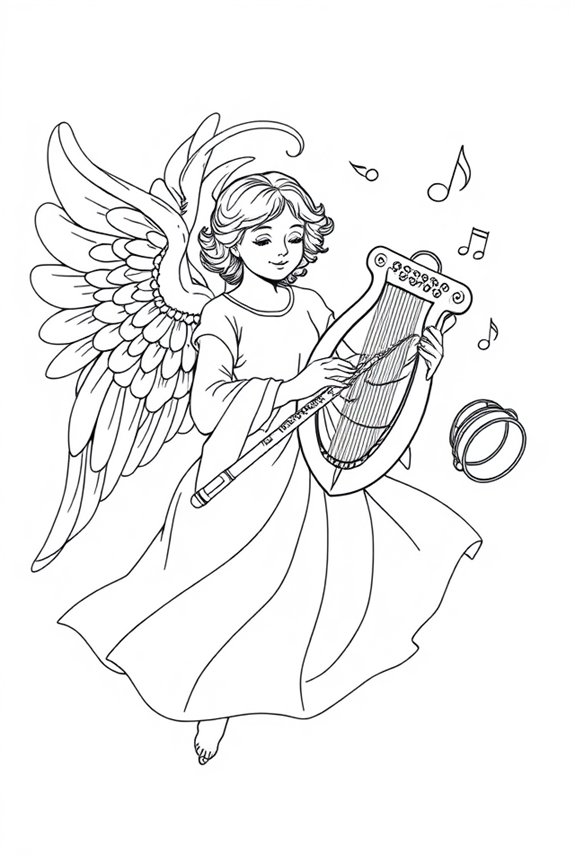 Angel Playing Musical Instruments Coloring Sheet